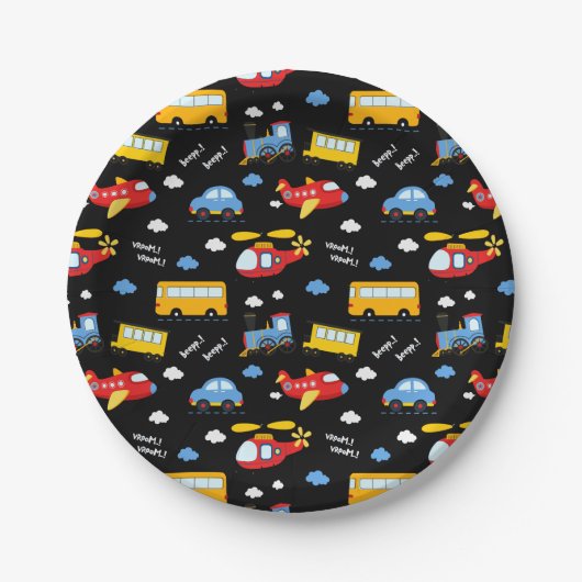 Cute Cartoon Vehicles Pattern  Papieren Bordje (Voorkant)