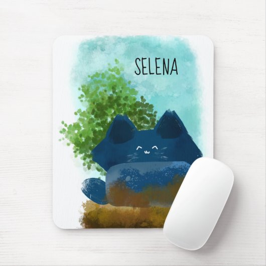 Cute Cartoon Verborgen blauw katje Muismat (Met muis)