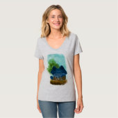 Cute Cartoon Verborgen blauw katje T-shirt (Voorkant volledig)