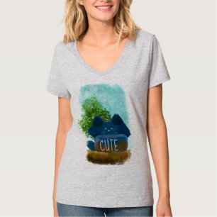 Cute Cartoon Verborgen blauw katje T-shirt
