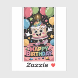 Cute Cartoon Verjaardagstaart met Regenboog Ballon Sticker