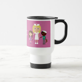 Cute Cartoon verpleegster en Kinder Roze Reisbeker
