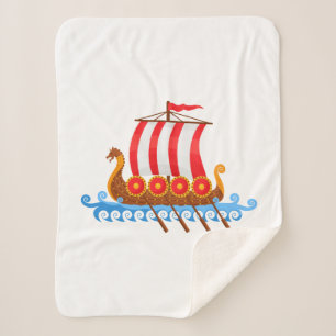 Cute Cartoon Viking Ship Sherpa Deken