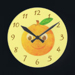 Cute Cartoon Vintage Orange Drawing Ronde Klok<br><div class="desc">A cartoon style orange with vintage effect applied to the image. Custom decorative wall clocks.
Gift idea for adults and kids.</div>