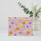 Cute Cartoon Violet Halloween Design met pompoenen Briefkaart (Staand voorkant)