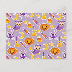 Cute Cartoon Violet Halloween Design met pompoenen Briefkaart