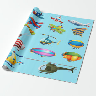 Cute Cartoon Vliegtuigen Patroon Blauwe Verjaardag Cadeaupapier