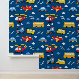 Cute Cartoon Voertuigen Patroon Behang
