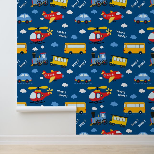 Cute Cartoon Voertuigen Patroon  Behang (Applicatie)