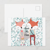 Cute Cartoon Vos Koppel Aankondigingskaart (Voorkant / Achterkant)