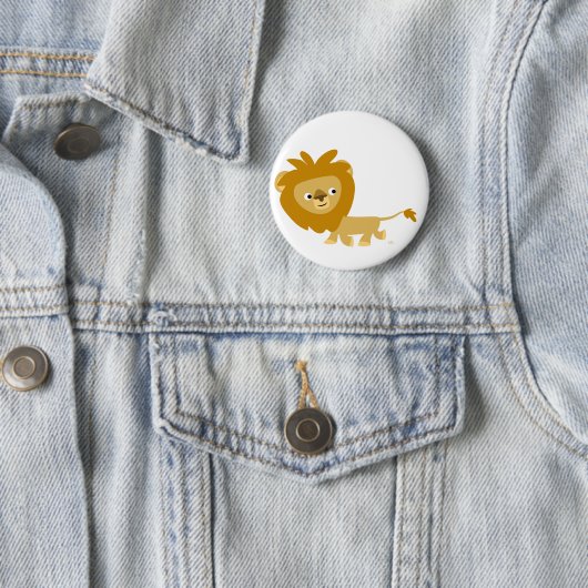 Cute Cartoon Walking Lion Button Badge (In situ)
