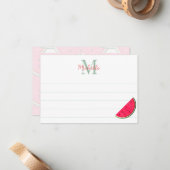 Cute Cartoon Watermelon Custom Monogram Lined Notitiekaartje (Voorkant / Achterkant in situ)