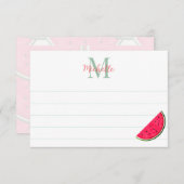 Cute Cartoon Watermelon Custom Monogram Lined Notitiekaartje (Voorkant / Achterkant)