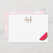 Cute Cartoon Watermelon Custom Monogram Notitiekaartje (Voorkant / Achterkant)