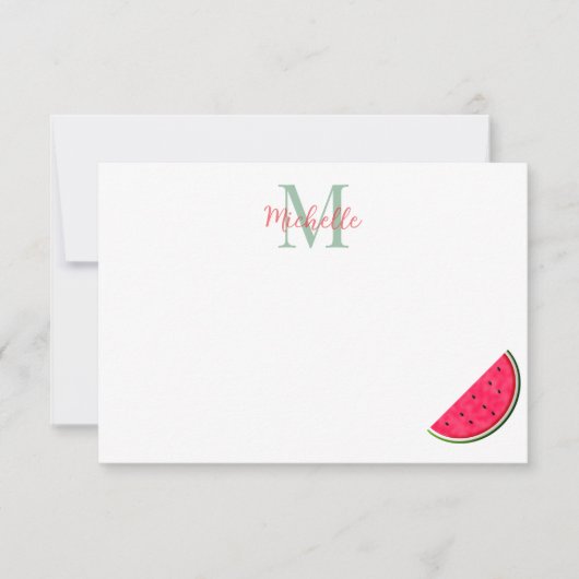 Cute Cartoon Watermelon Personalized Monogram Notitiekaartje (Voorkant)