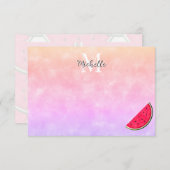 Cute Cartoon Watermelon Watercolor Custom Monogram Notitiekaartje (Voorkant / Achterkant)