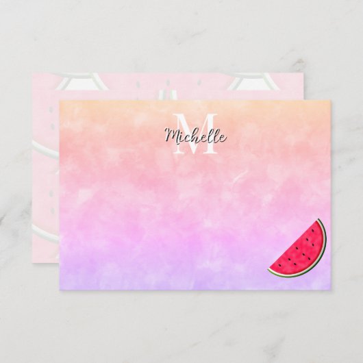 Cute Cartoon Watermelon Watercolor Custom Monogram Notitiekaartje (Voorkant / Achterkant)
