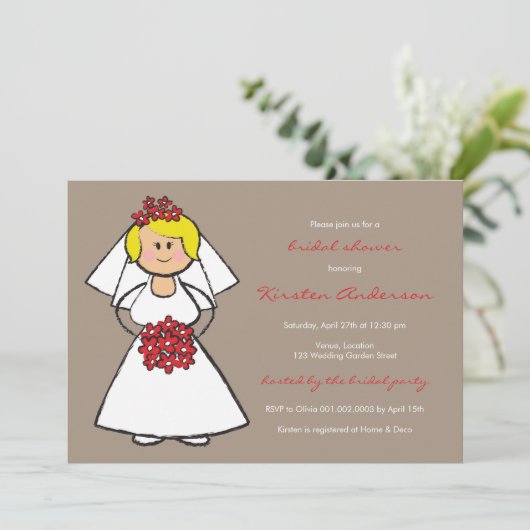 Cute Cartoon Wedding Bride Daisies Vrijgezellenfee Kaart (Staand voorkant)
