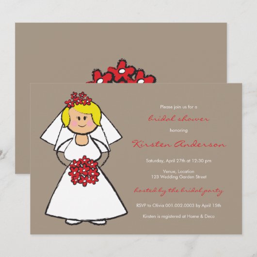 Cute Cartoon Wedding Bride Daisies Vrijgezellenfee Kaart (Voorkant / Achterkant)