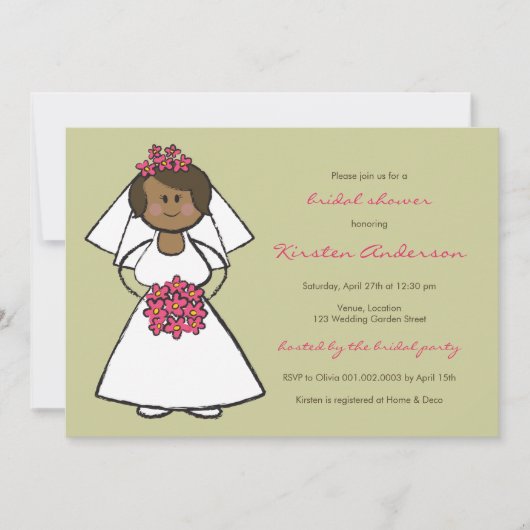 Cute Cartoon Wedding Bride Daisies Vrijgezellenfee Kaart (Voorkant)