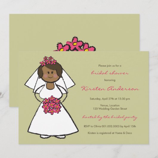 Cute Cartoon Wedding Bride Daisies Vrijgezellenfee Kaart (Voorkant / Achterkant)