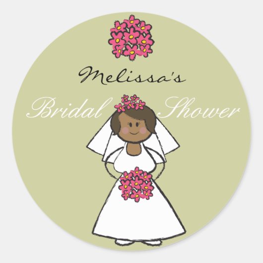 Cute Cartoon Wedding Bride Daisies Vrijgezellenfee Ronde Sticker (Voorkant)