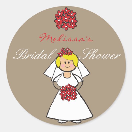 Cute Cartoon Wedding Bride Daisies Vrijgezellenfee Ronde Sticker (Voorkant)