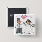 Cute Cartoon Wedding Couple Bride & Groom Button (Voorkant /achterkant)