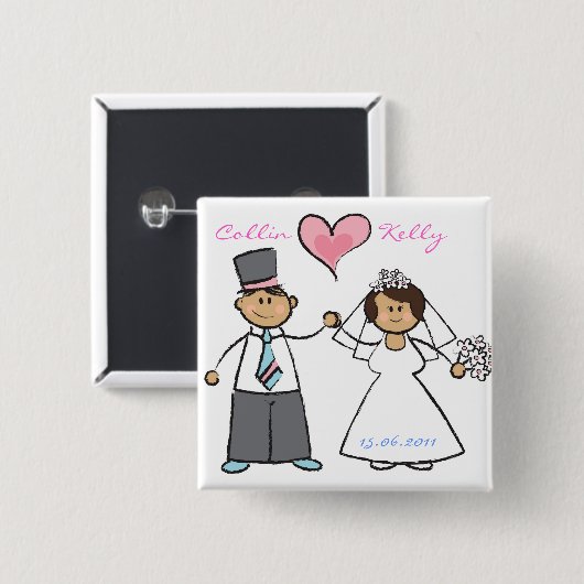 Cute Cartoon Wedding Couple Bride & Groom Button (Voorkant /achterkant)