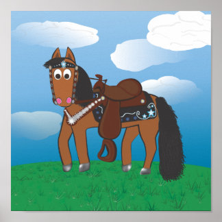Cute Cartoon Western paard Poster