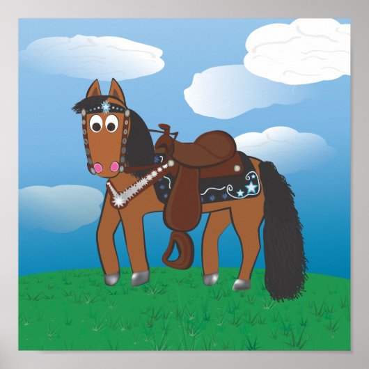 Cute Cartoon Western paard Poster (Voorkant)