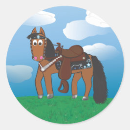 Cute Cartoon Western paard Ronde Sticker