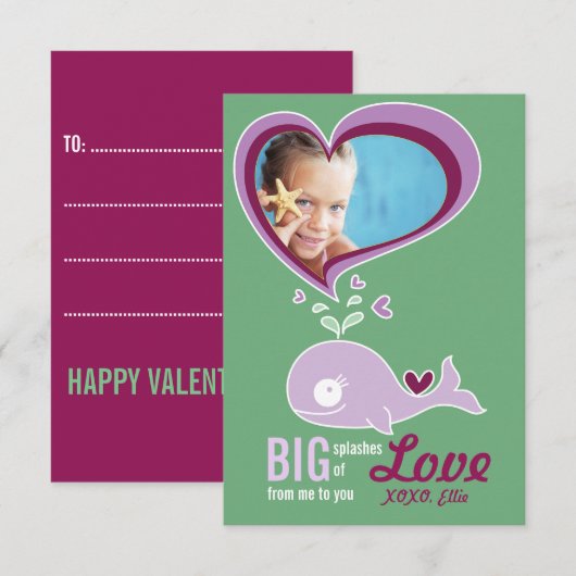 Cute Cartoon Whale Kind Classroom Valentijn Foto Kaart (Voorkant / Achterkant)