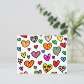 Cute Cartoon Whimsical Multi Love Heart Pattern Briefkaart (Staand voorkant)