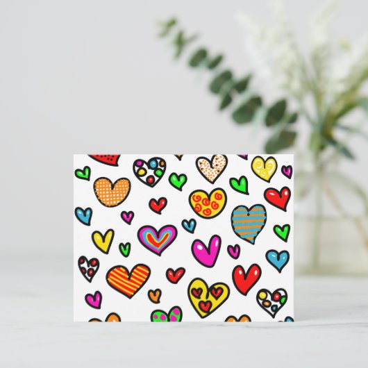 Cute Cartoon Whimsical Multi Love Heart Pattern Briefkaart (Staand voorkant)