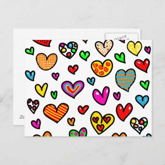 Cute Cartoon Whimsical Multi Love Heart Pattern Briefkaart (Voorkant / Achterkant)