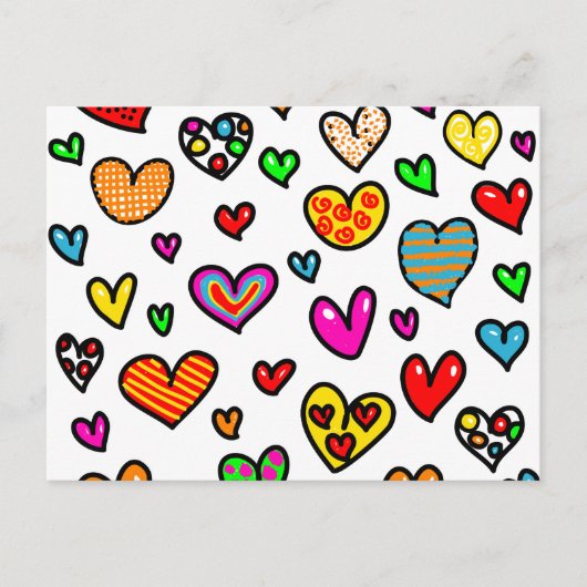 Cute Cartoon Whimsical Multi Love Heart Pattern Briefkaart (Voorkant)