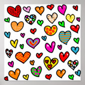 Cute Cartoon Whimsical Multi Love Heart Pattern Poster (Voorkant)