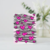 Cute Cartoon Whimsical Pink Love Heart Pattern Briefkaart (Staand voorkant)