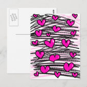 Cute Cartoon Whimsical Pink Love Heart Pattern Briefkaart (Voorkant / Achterkant)