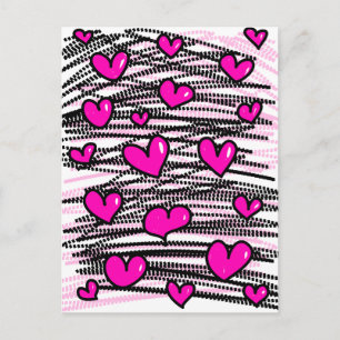 Cute Cartoon Whimsical Pink Love Heart Pattern Briefkaart