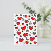 Cute Cartoon Whimsical Red Love Heart Pattern Briefkaart (Staand voorkant)
