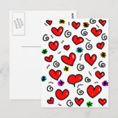 Cute Cartoon Whimsical Red Love Heart Pattern Briefkaart (Voorkant / Achterkant)
