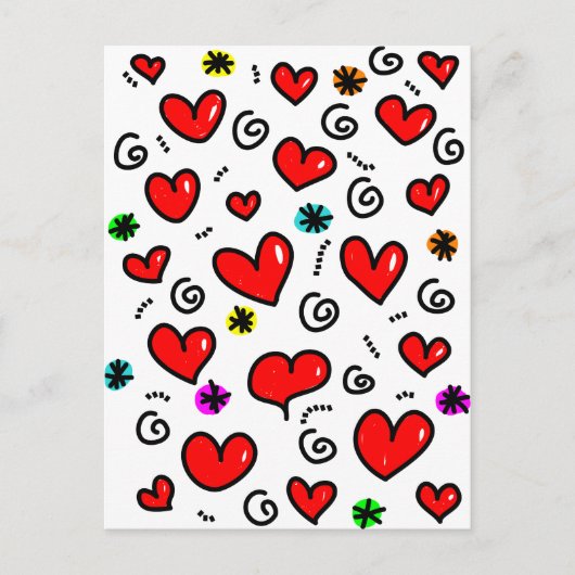 Cute Cartoon Whimsical Red Love Heart Pattern Briefkaart (Voorkant)