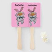 Cute Cartoon White Bunny duikt op Sign Roze Handwaaier (Voorkant en achterkant)