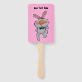 Cute Cartoon White Bunny duikt op Sign Roze Handwaaier (Achterkant)