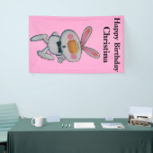 Cute Cartoon White Bunny duikt Roze op Spandoek (Beurs)