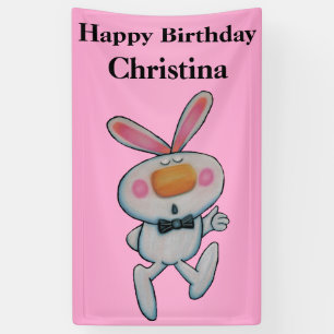 Cute Cartoon White Bunny duikt  Roze op Spandoek