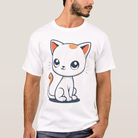 Cute Cartoon White Cat Illustration T-shirt (Voorkant)