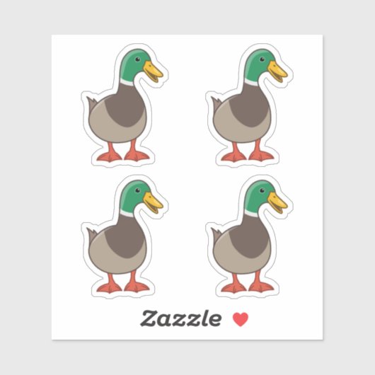 Cute Cartoon Wilde Eend 4 Stickers (Vel)